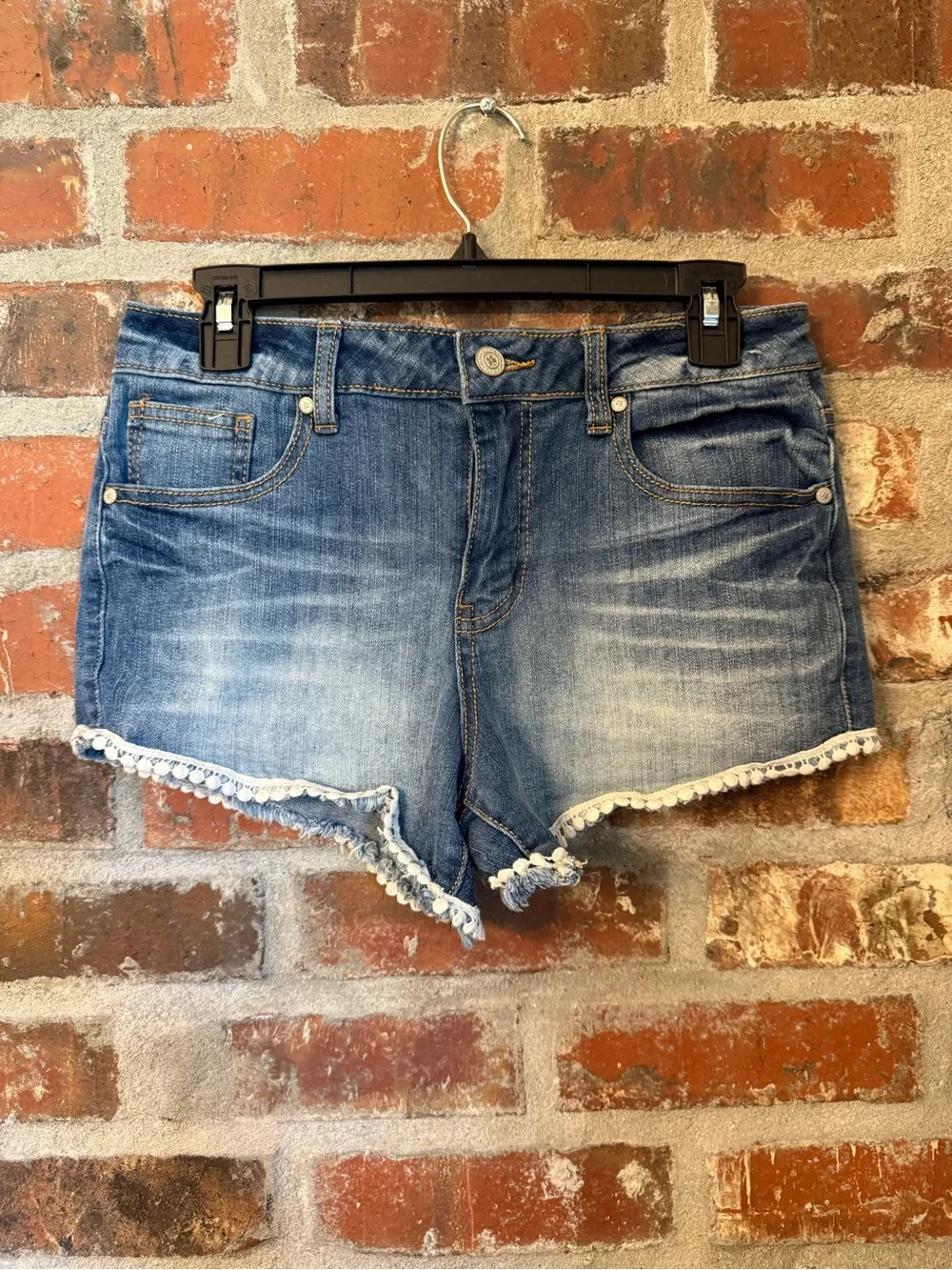 P123 - Altar'd State Light Blue Crochet-Trim Denim Shorts